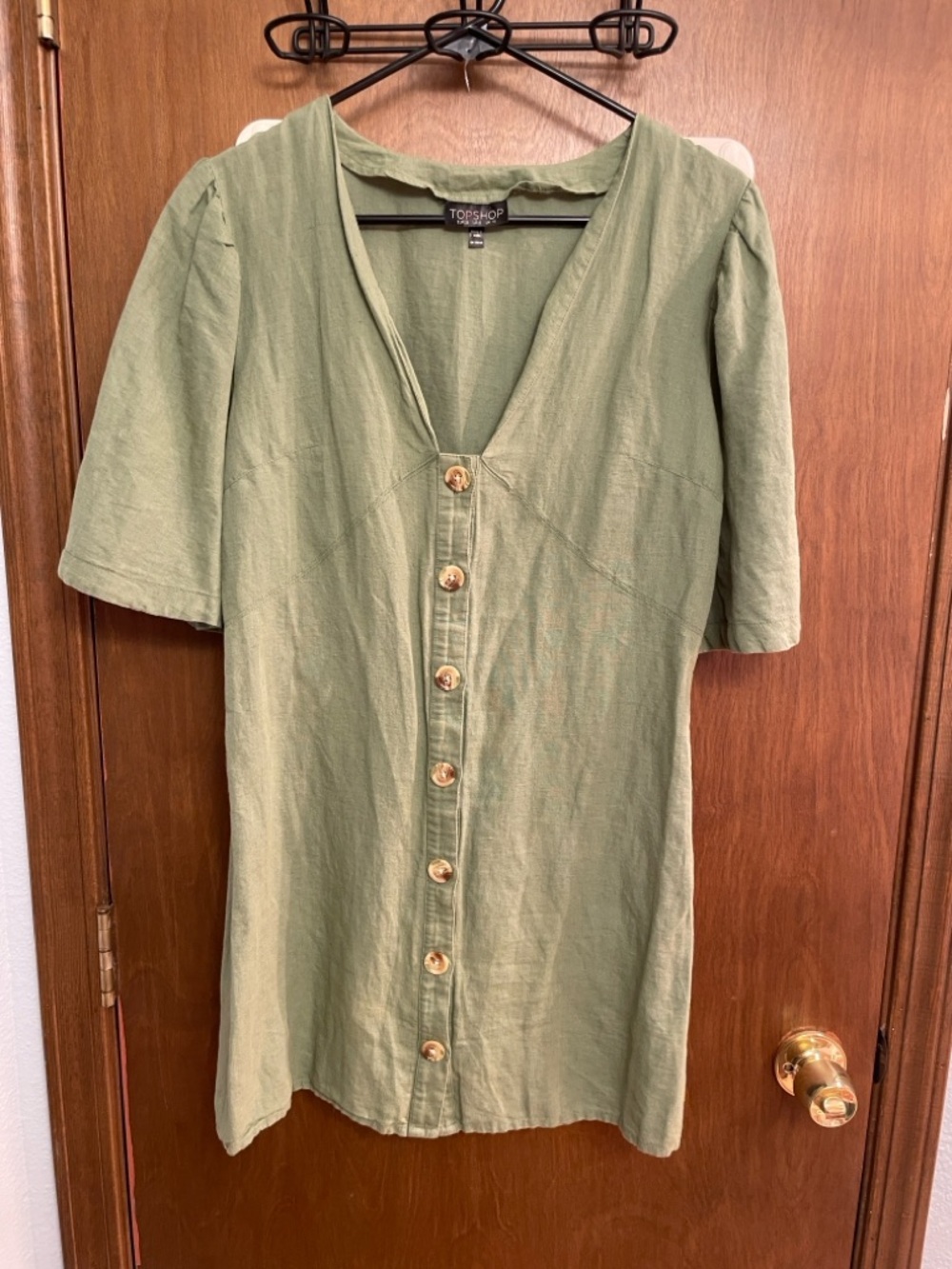 Topshop Olive Green V-Neck Linen dress